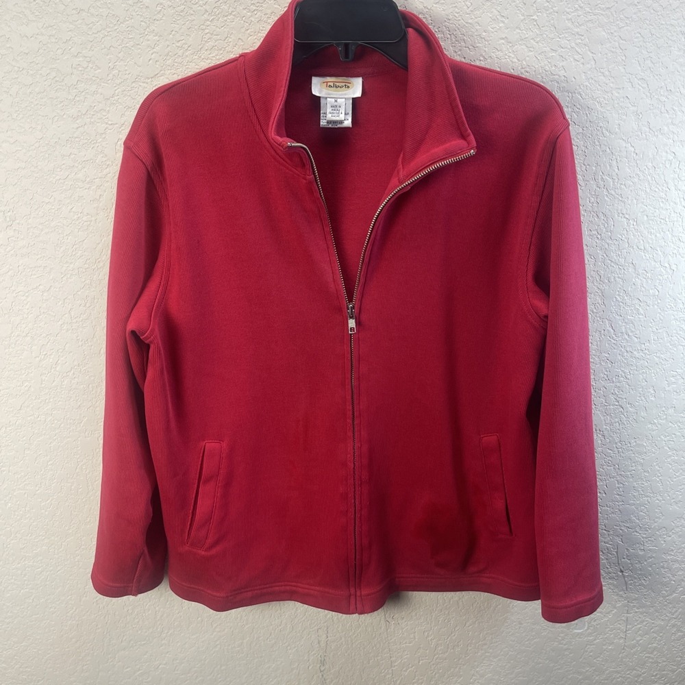 Talbots Women's Red Mock Neck Zip Up Jacket Size M